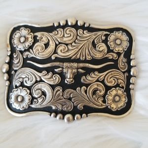 Nocona Black and Silver Western Belt Buckle